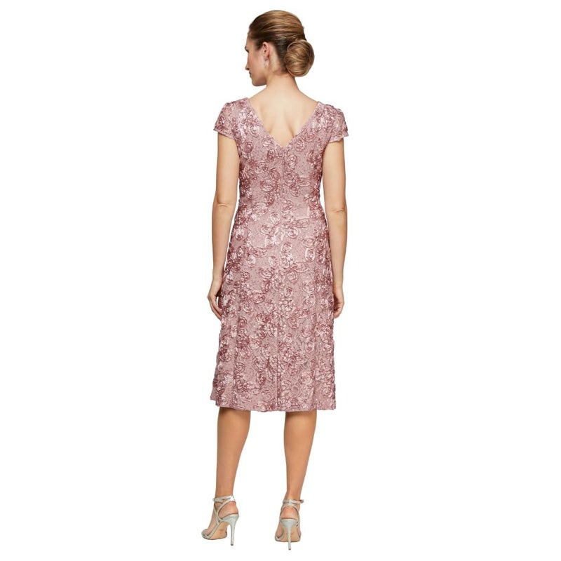 Alex Evenings Women's Tea Length Cap Sleeve Rosette Dress (Petite and Regular), Rose, 16 - Image 2